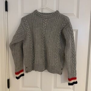 Thom Browne LIGHT GREY MERINO WOOL ARAN CABLE CREWNECK PULLOVER